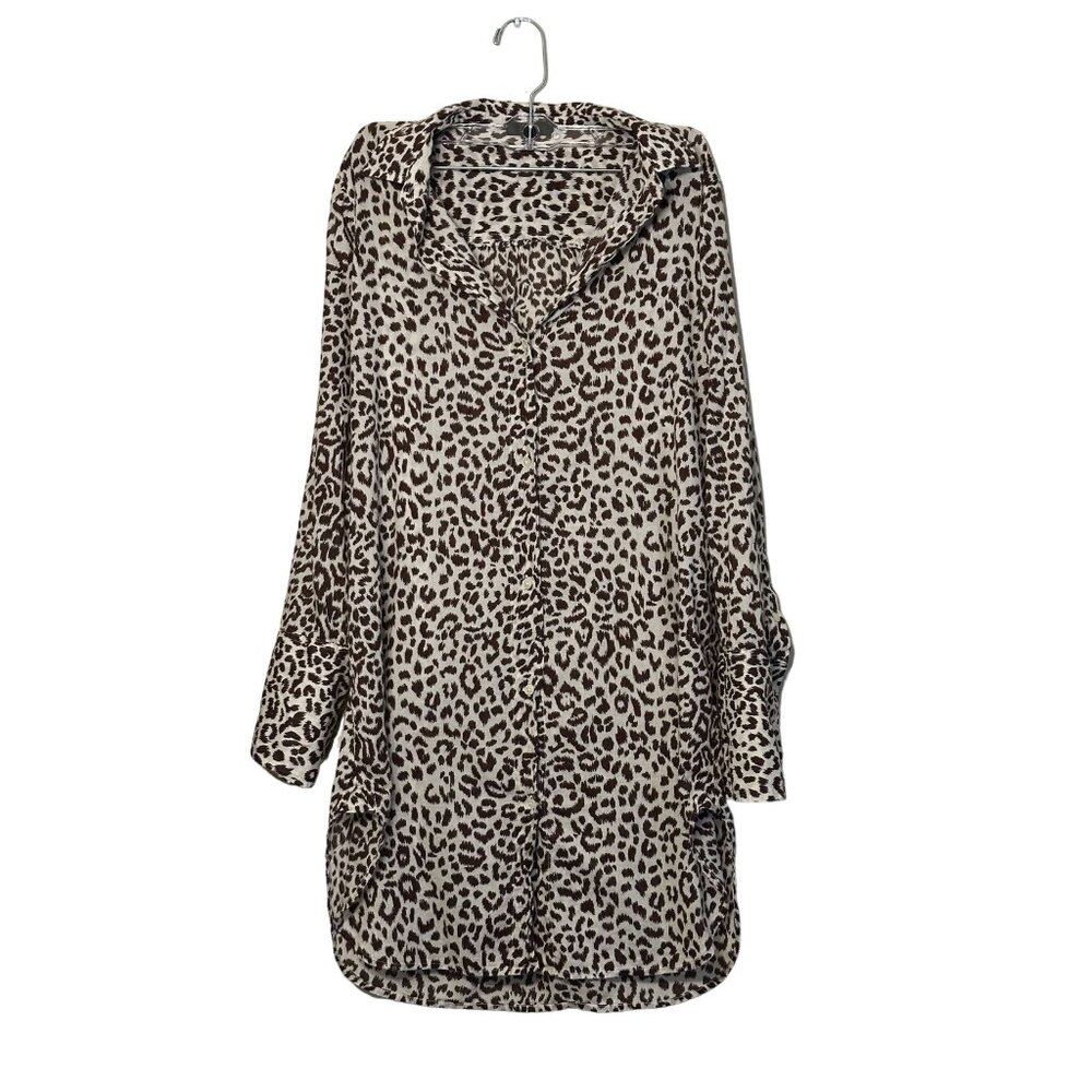 J. Crew Organic Cotton Voile Leopard Print Beach Coverup Shirt Size XS